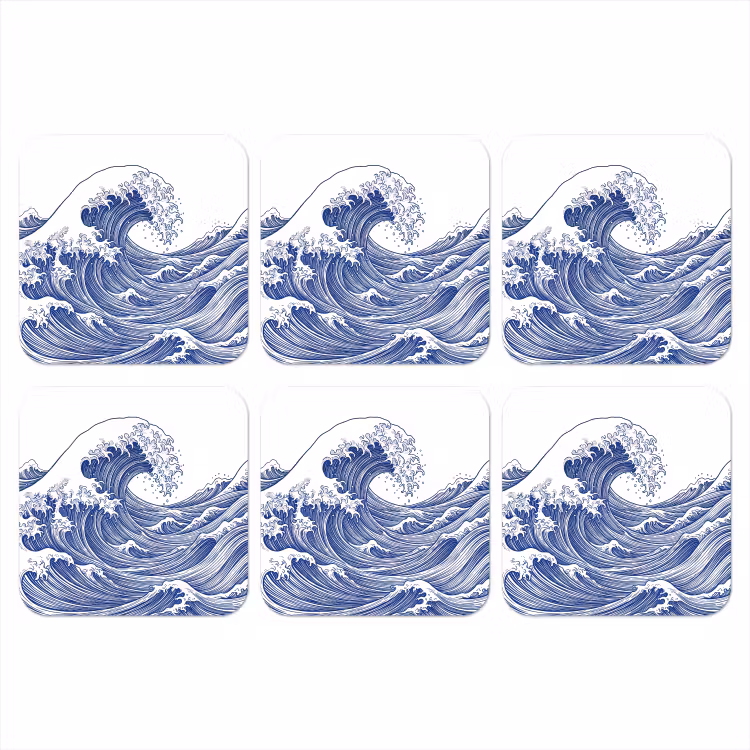 Onderzetter - Golf - Japans - Zee - Illustratie - Blauw — 1