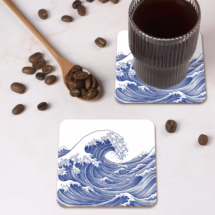 Onderzetter - Golf - Japans - Zee - Illustratie - Blauw — 4