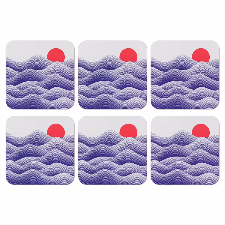 Onderzetter - Golven - Zon - Natuur - Abstract - Rood — 1