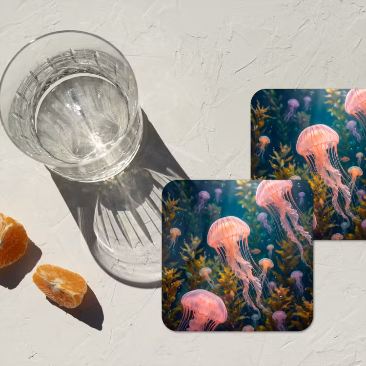 Onderzetter - Kwal - Roze - Onderwater - Zeeleven - Dieren — 3