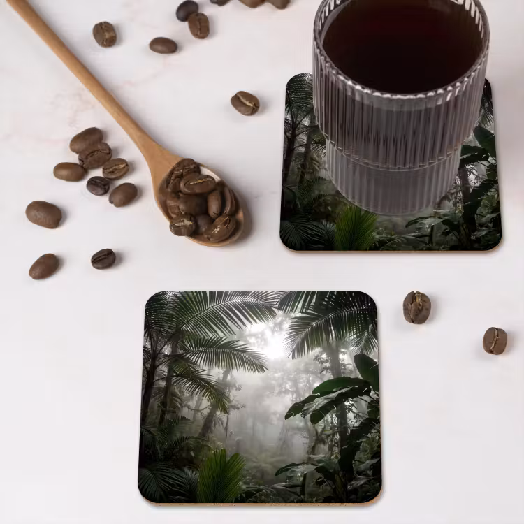 Onderzetter - Natuur - Jungle - Mist - Groen - Bladeren — 4