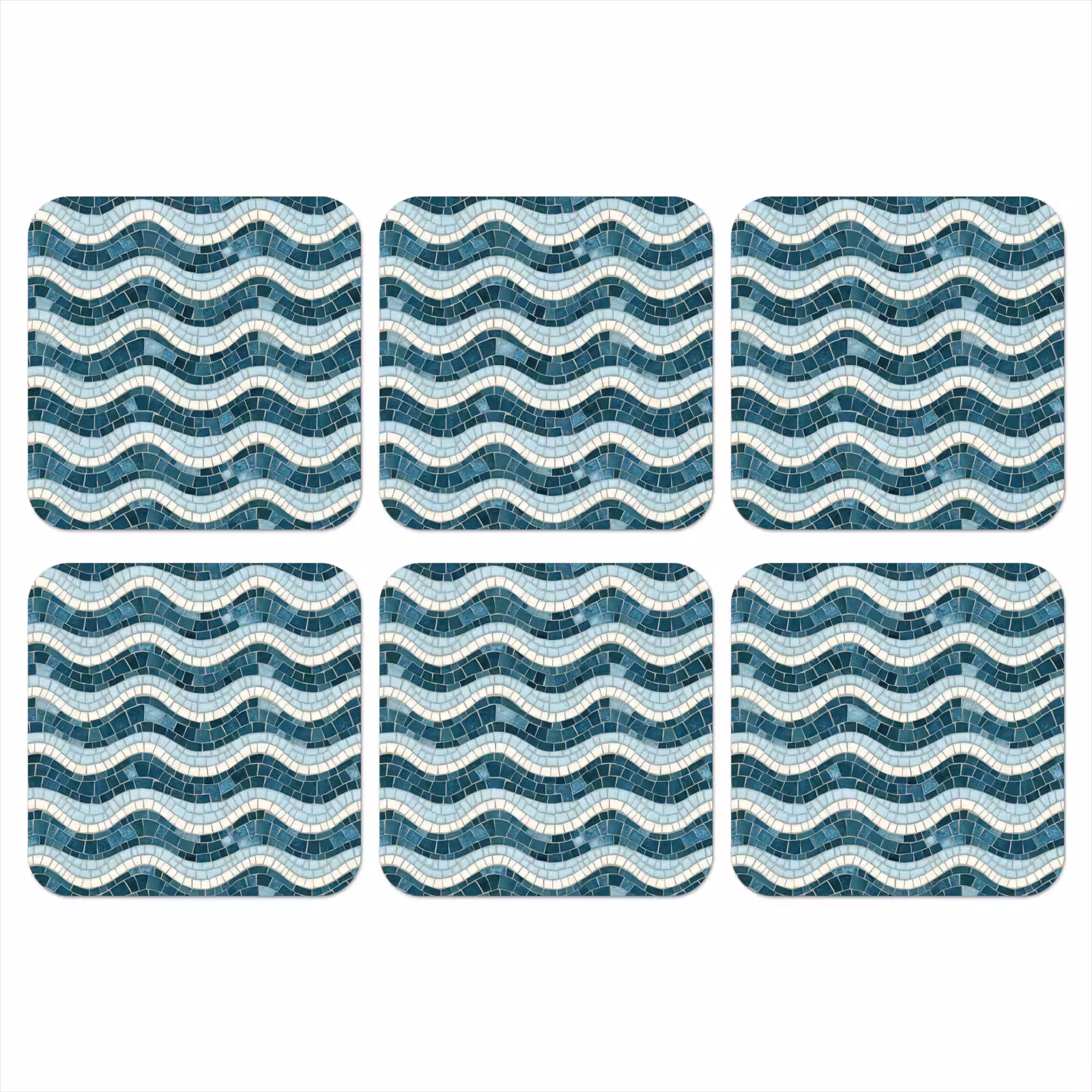 Onderzetter - Blauw - Wit - Mozaïek - Golvend — 1