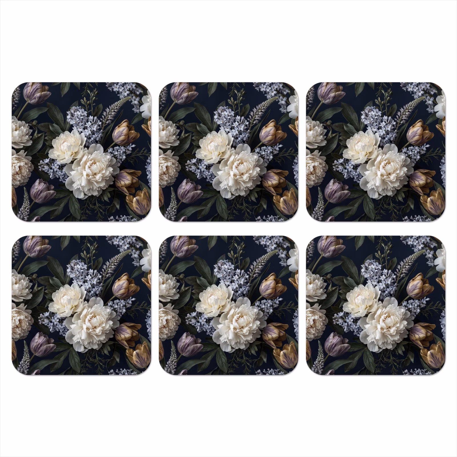 Onderzetter - Bloemen - Donker - Elegant - Natuur - Wit — 1
