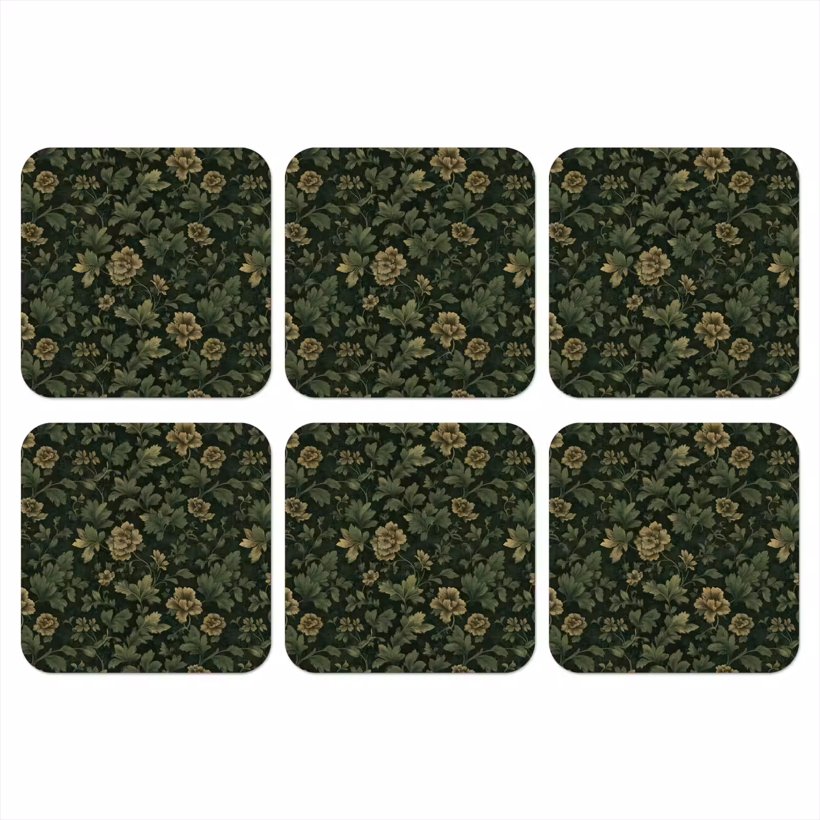 Onderzetter - Donker - Groen - Goud - Botanisch — 1