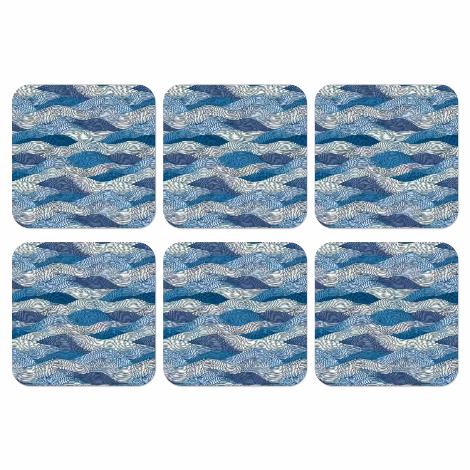 Onderzetter - Getekend - Blauw - Wit - Golvend - Streepjes — 1