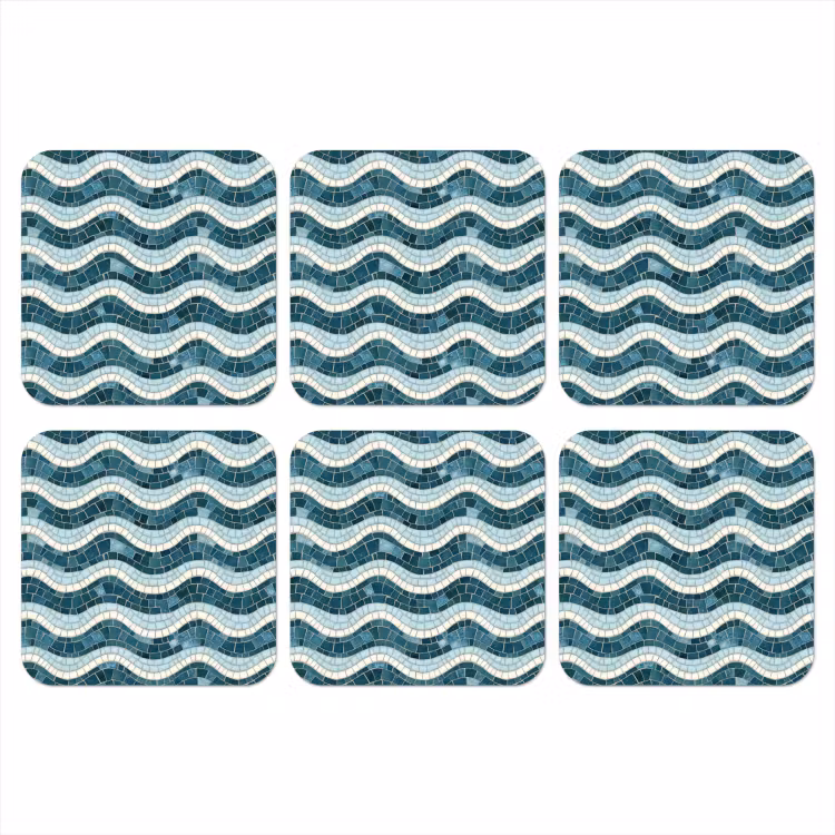 Onderzetter - Blauw - Wit - Mozaïek - Golvend — 1
