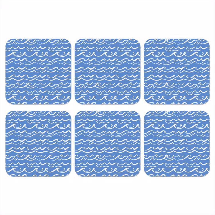 Onderzetter - Blauw - Wit - Simpel - Getekend - Golven — 1