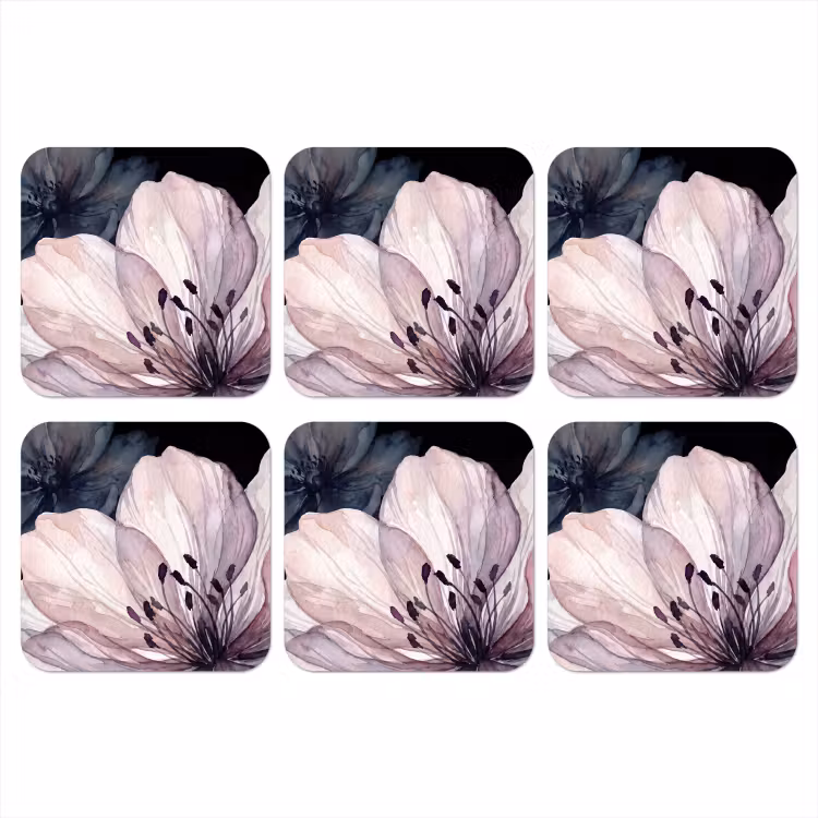 Onderzetter - Bloemen - Aquarel - Modern - Roze - Donker — 1