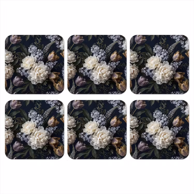 Onderzetter - Bloemen - Donker - Elegant - Natuur - Wit — 1