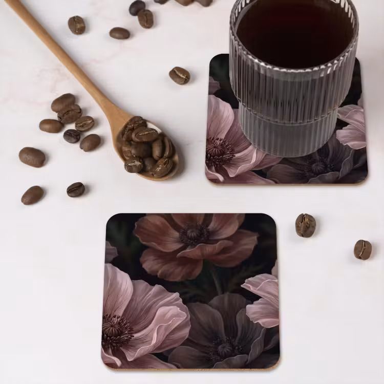 Onderzetter - Bloemen - Natuur - Roze - Donker - Modern — 4
