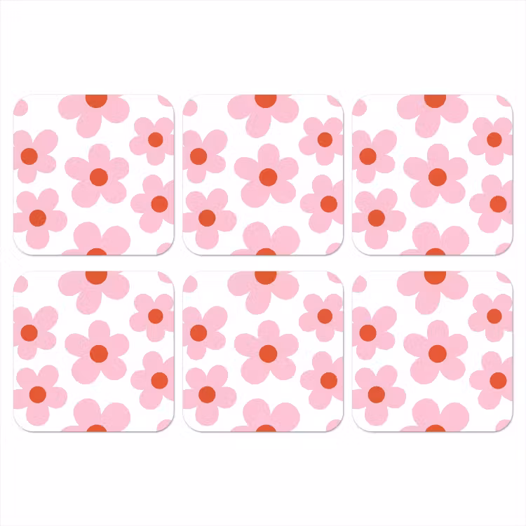 Onderzetter - Bloemen - Patroon - Modern - Roze - Wit — 1