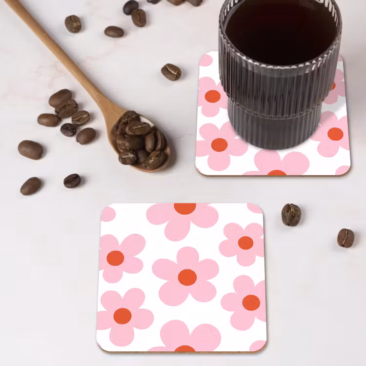 Onderzetter - Bloemen - Patroon - Modern - Roze - Wit — 4
