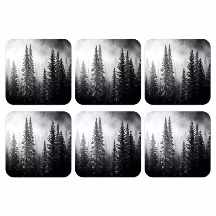 Onderzetter - Bos - Mist - Winter - Monochroom - Natuur — 1