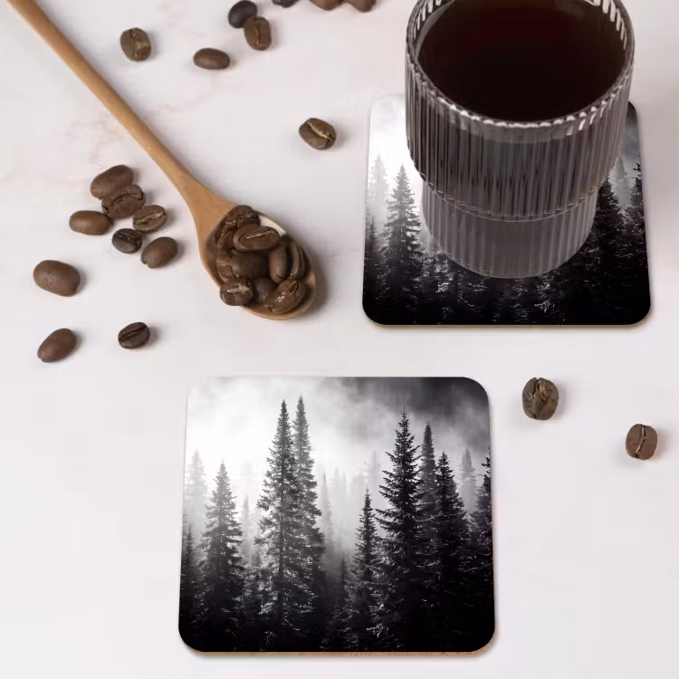 Onderzetter - Bos - Mist - Winter - Monochroom - Natuur — 4