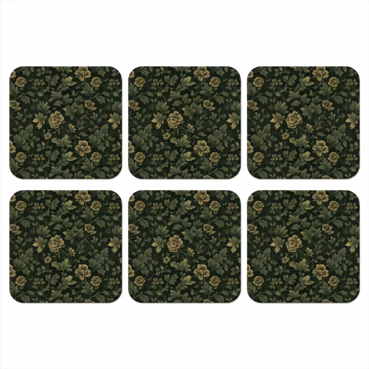 Onderzetter - Donker - Groen - Goud - Botanisch — 1