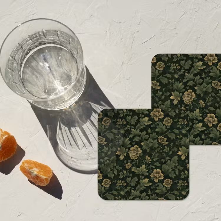 Onderzetter - Donker - Groen - Goud - Botanisch — 3