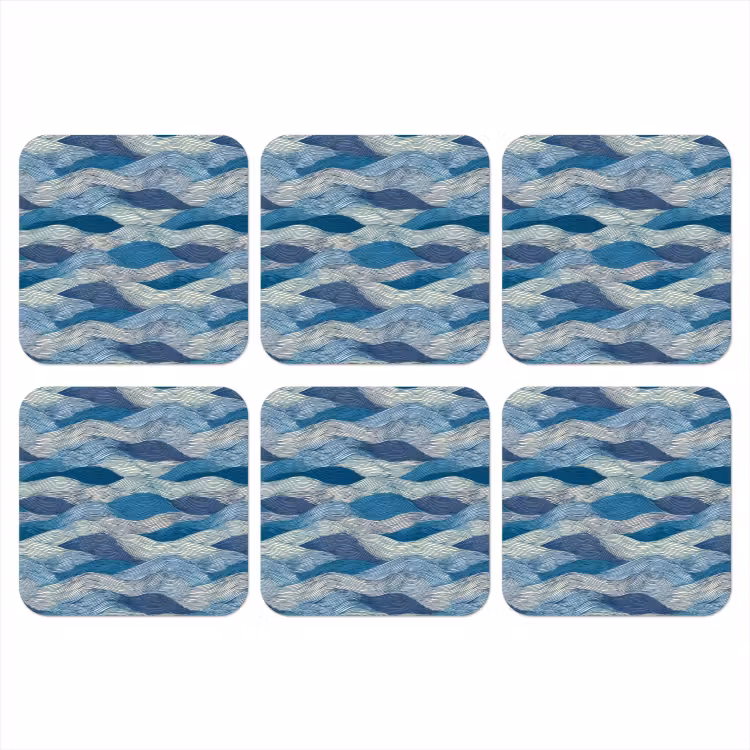 Onderzetter - Getekend - Blauw - Wit - Golvend - Streepjes — 1