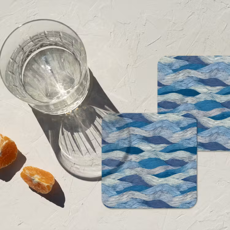 Onderzetter - Getekend - Blauw - Wit - Golvend - Streepjes — 3