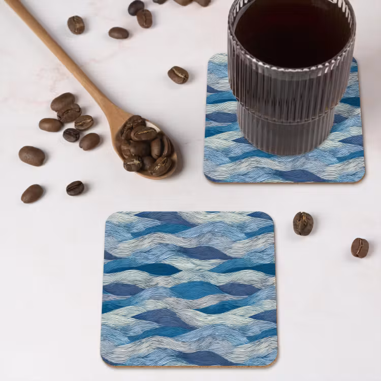Onderzetter - Getekend - Blauw - Wit - Golvend - Streepjes — 4