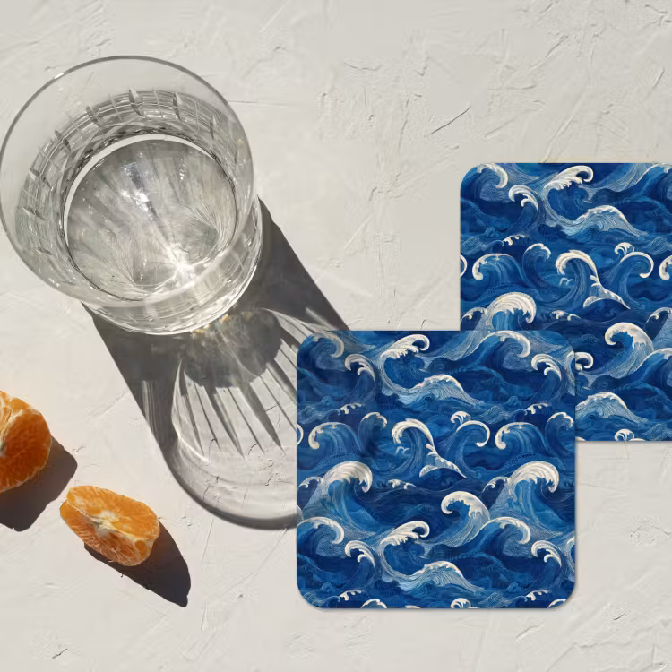 Onderzetter - Japans - Oceaan - Golven - Blauw — 3