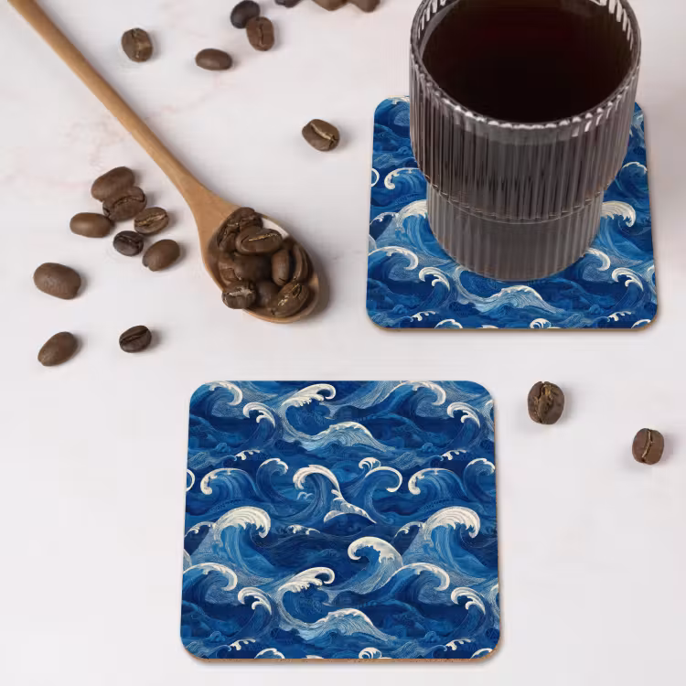 Onderzetter - Japans - Oceaan - Golven - Blauw — 4