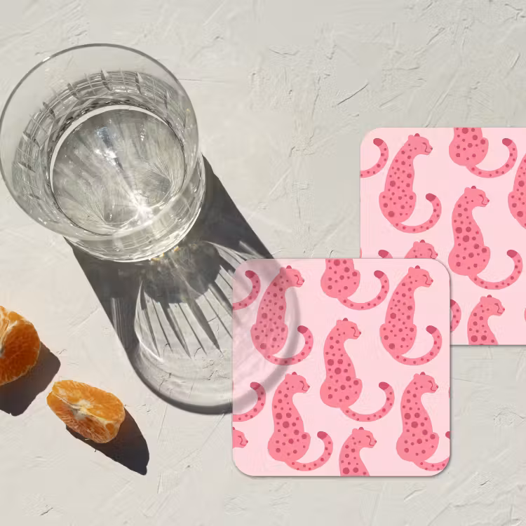 Onderzetter - Kat - Gevlekt - Dieren - Patroon - Roze — 3