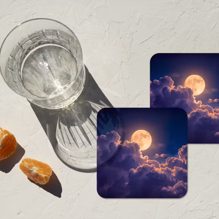 Onderzetter - Maan - Wolken - Nacht - Oranje — 3