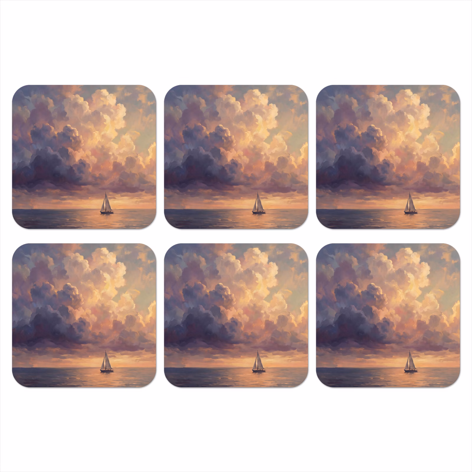 Onderzetter - Boot - Zonsondergang - Zee - Natuur - Goud — 1