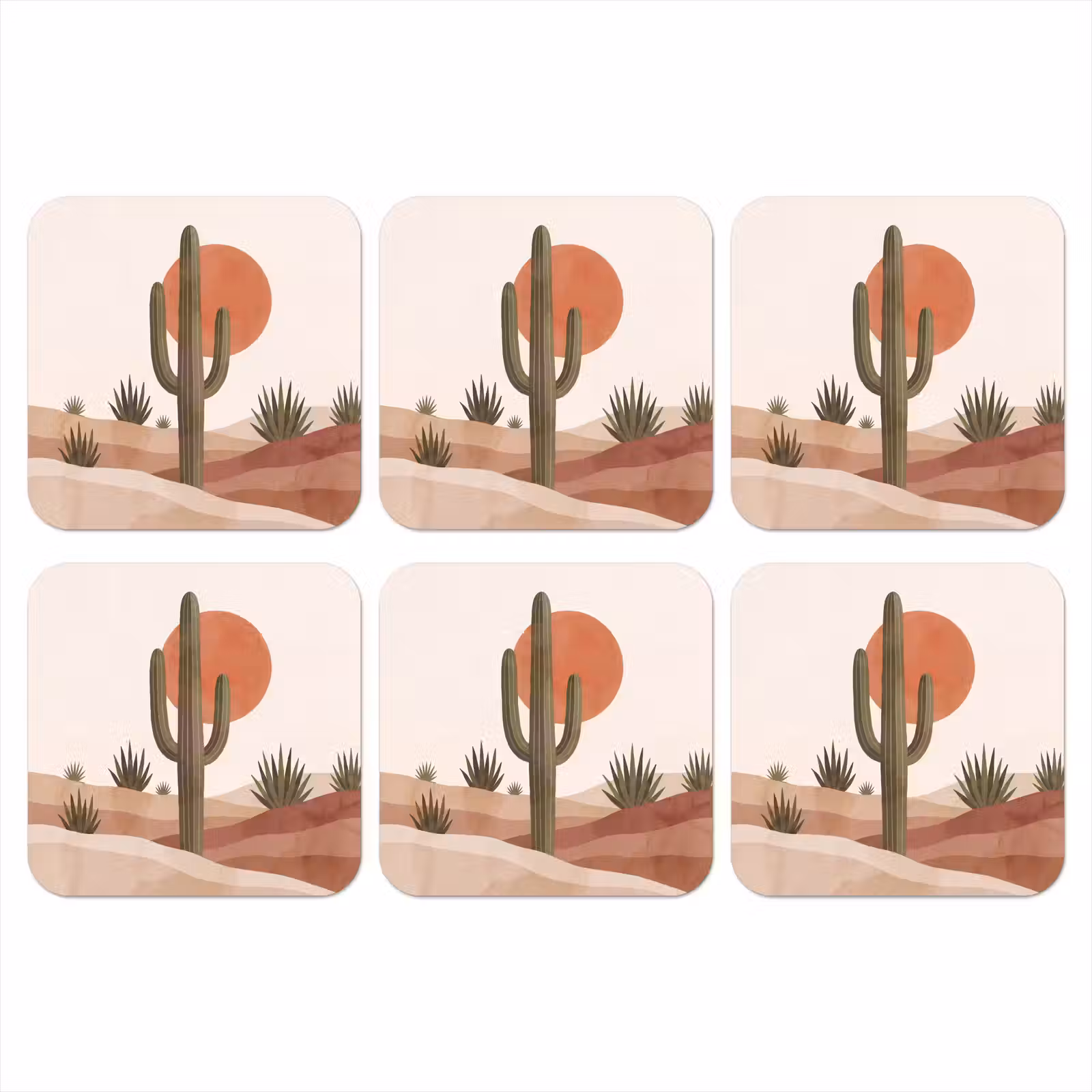 Onderzetter - Cactus - Duinen - Modern - Landschap - Groen — 1
