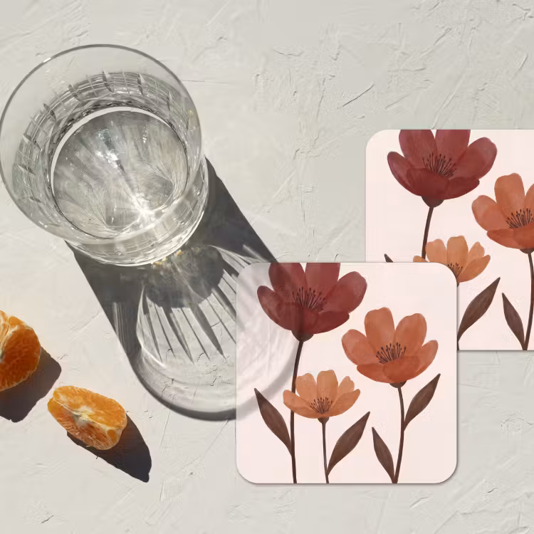 Onderzetter - Bloemen - Abstract - Modern - Bruin - Decoratief — 3