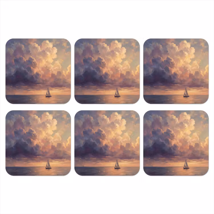 Onderzetter - Boot - Zonsondergang - Zee - Natuur - Goud — 1