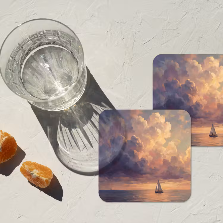 Onderzetter - Boot - Zonsondergang - Zee - Natuur - Goud — 3