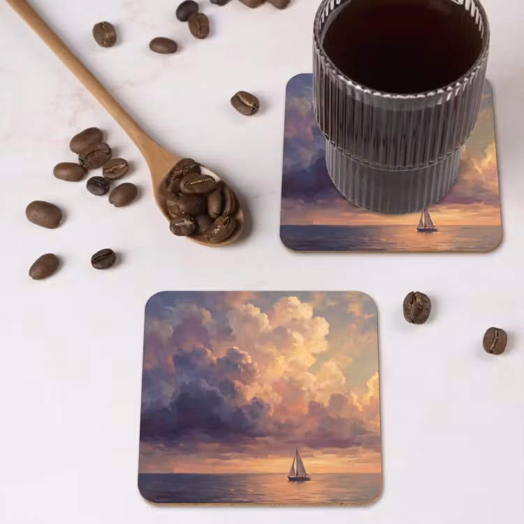 Onderzetter - Boot - Zonsondergang - Zee - Natuur - Goud — 4