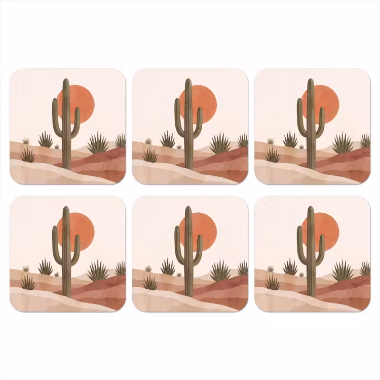 Onderzetter - Cactus - Duinen - Modern - Landschap - Groen — 1