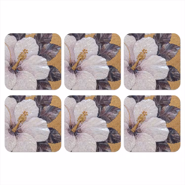 Onderzetter - Bloemen - Mozaïek - Kunst - Modern - Goud — 1