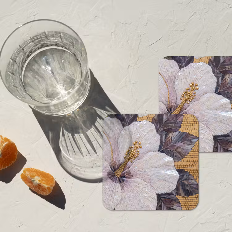 Onderzetter - Bloemen - Mozaïek - Kunst - Modern - Goud — 3