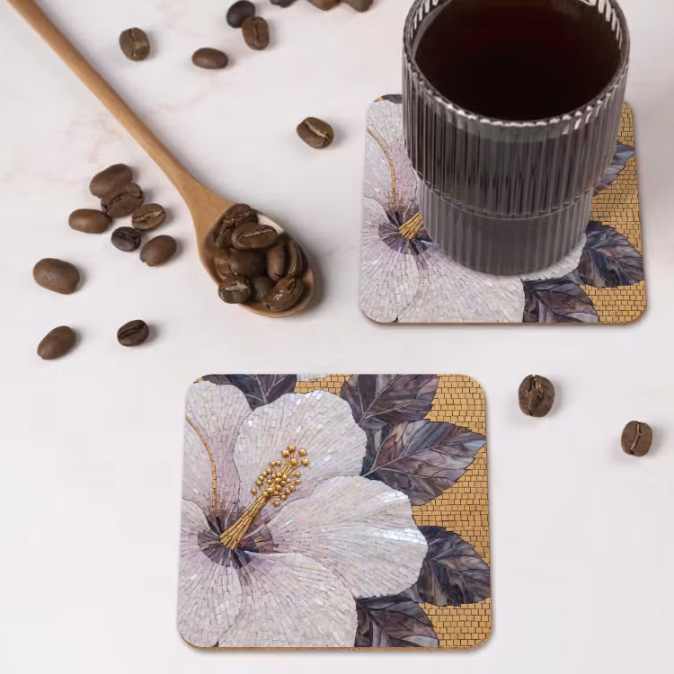 Onderzetter - Bloemen - Mozaïek - Kunst - Modern - Goud — 4