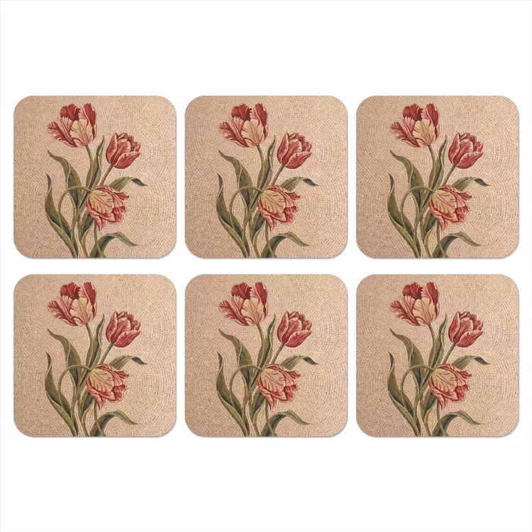 Onderzetter - Bloemen - Mozaïek - Rood - Groen - Kunst — 1