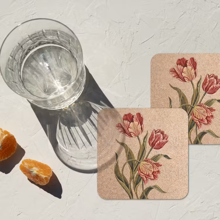 Onderzetter - Bloemen - Mozaïek - Rood - Groen - Kunst — 3