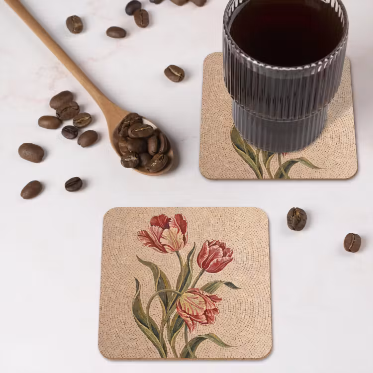 Onderzetter - Bloemen - Mozaïek - Rood - Groen - Kunst — 4