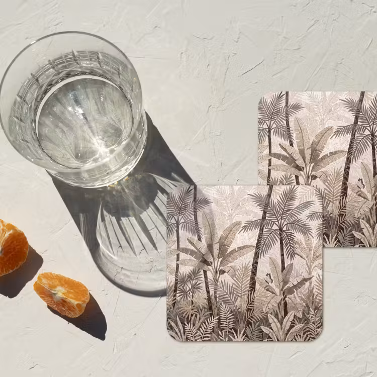Onderzetter - Natuur - Bladeren - Landschap - Mozaïek - Beige — 3