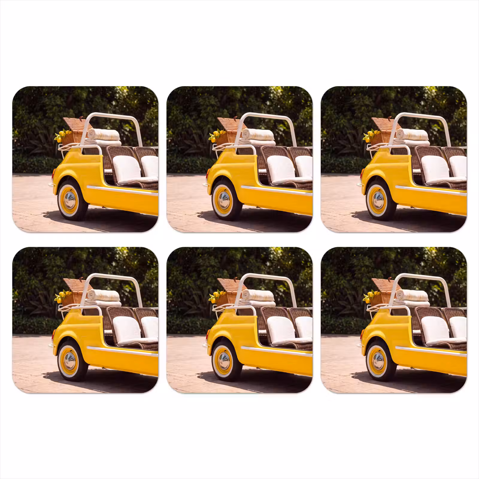 Onderzetter - Auto - Picknick - Zomer - Geel — 1
