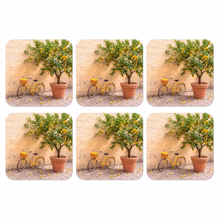 Onderzetter - Fiets - Mand - Eten - Geel - Zomer — 1