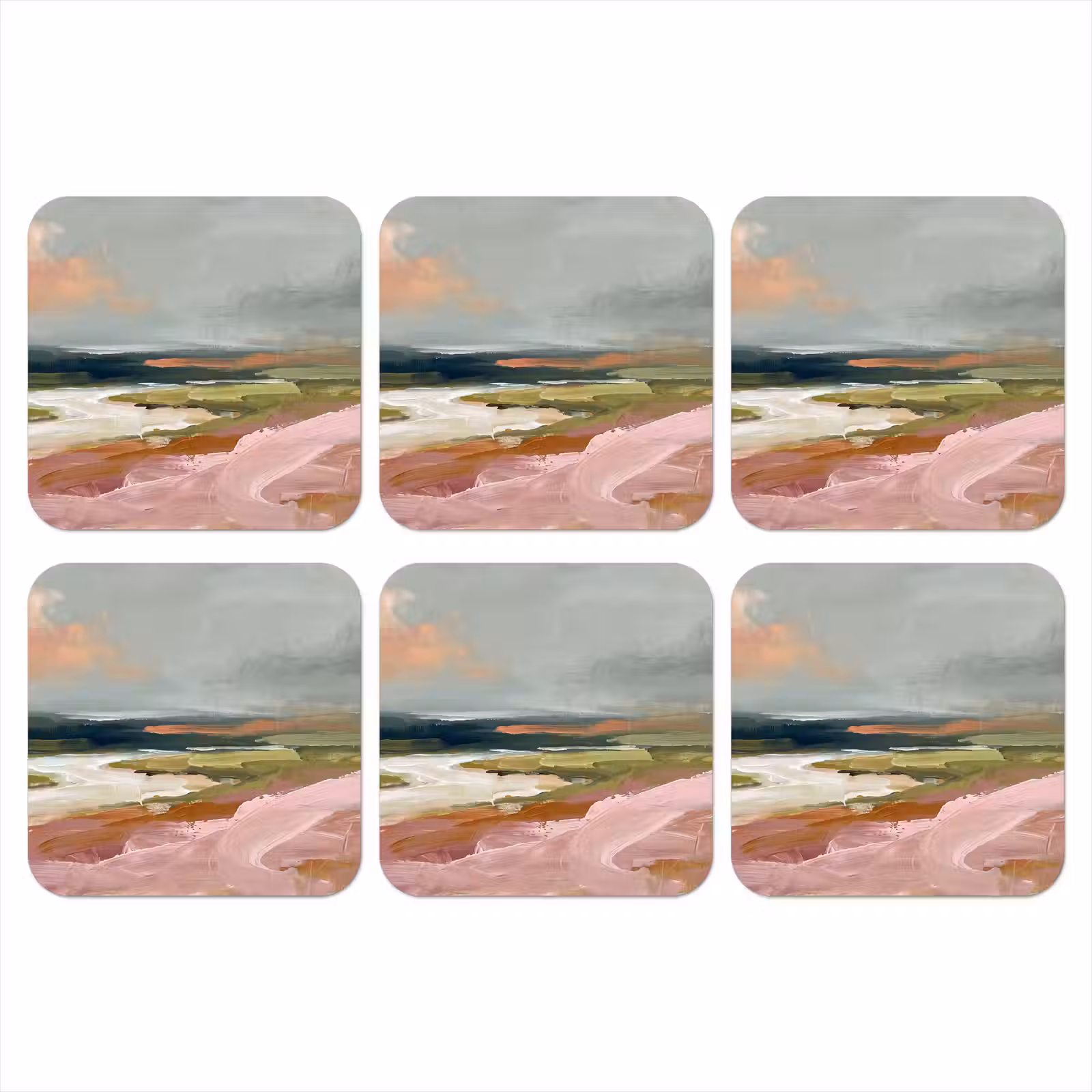 Onderzetter - Landschap - Rivier - Abstract - Roze - Groen — 1