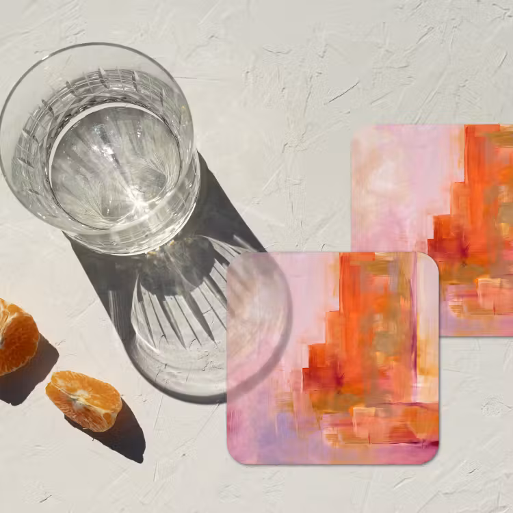 Onderzetter - Abstract - Borstelstreken - Kunst - Paars - Goud — 3