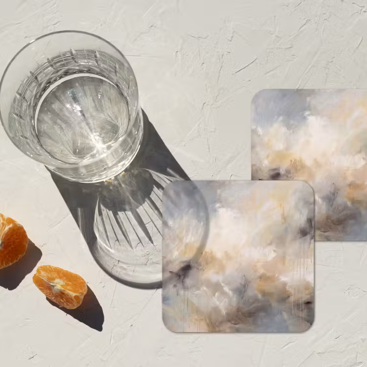 Onderzetter - Abstract - Wolken - Sfeervol - Beige - Grijs — 3