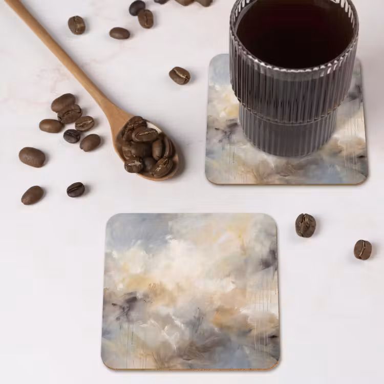 Onderzetter - Abstract - Wolken - Sfeervol - Beige - Grijs — 4