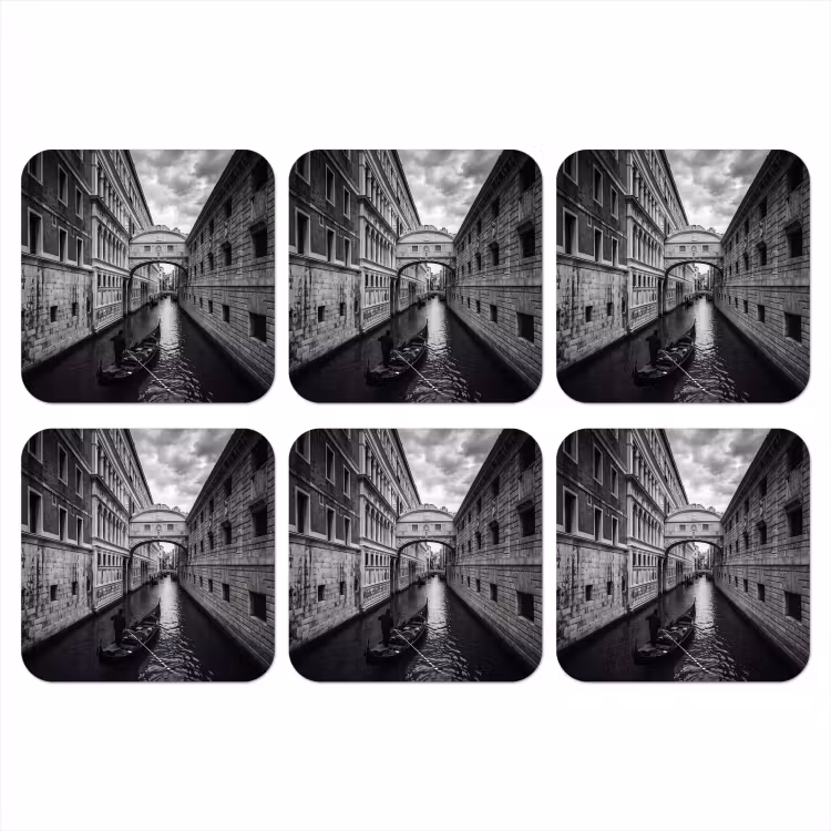 Onderzetter - Boot - Waterweg - Stad - Zwart-wit - Architectuur — 1