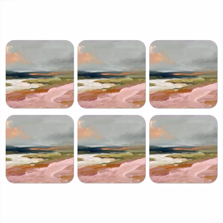 Onderzetter - Landschap - Rivier - Abstract - Roze - Groen — 1
