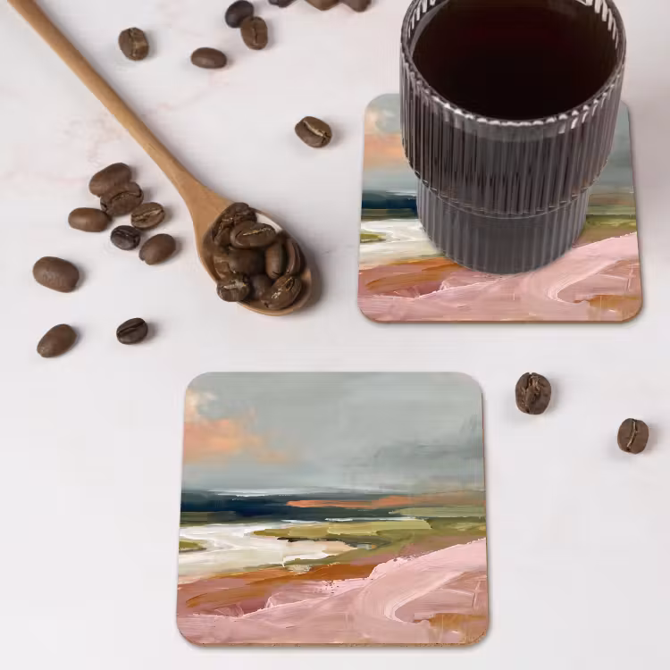 Onderzetter - Landschap - Rivier - Abstract - Roze - Groen — 4